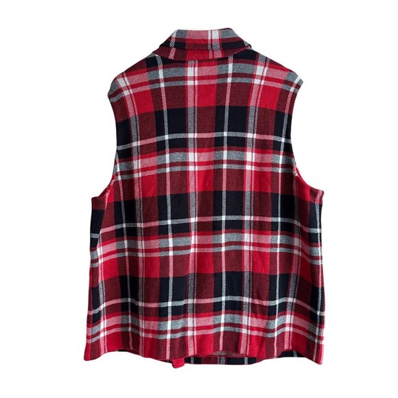 Chaps Womens Red Black Plaid Sleeveless Zip Vest Size 2X 100% Cotton Collared - Picture 2 of 9